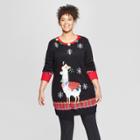 Women's Plus Size Llama Tunic Ugly Sweater - 33 Degrees (juniors') Black