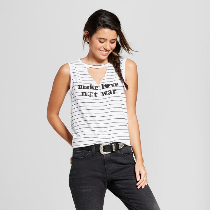 Women's Make Love Not War Striped Graphic Tank Top - Grayson Threads (juniors') White