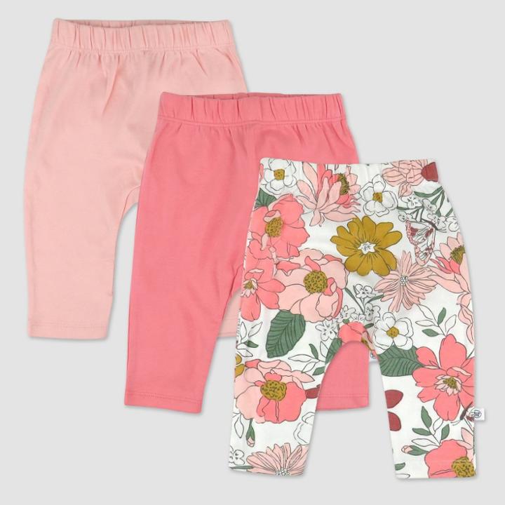 Honest Baby 3pk Organic Cotton Color Me Happy Harem Pants - Pink Newborn