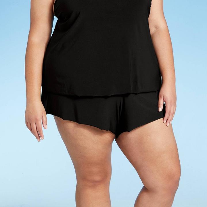 Women's Plus Size Sport Swim Shorts - Aqua Green Black X