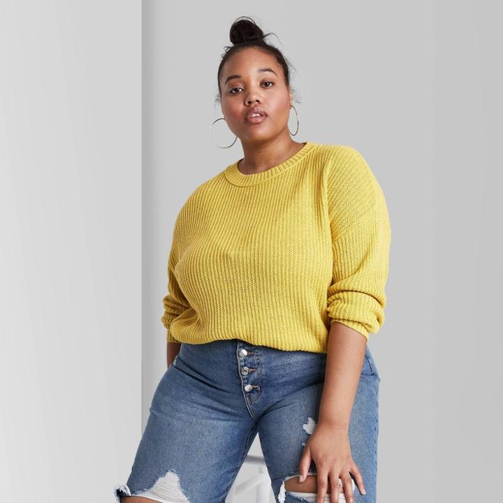Women's Plus Size Crewneck Pullover Sweater - Wild Fable Citron