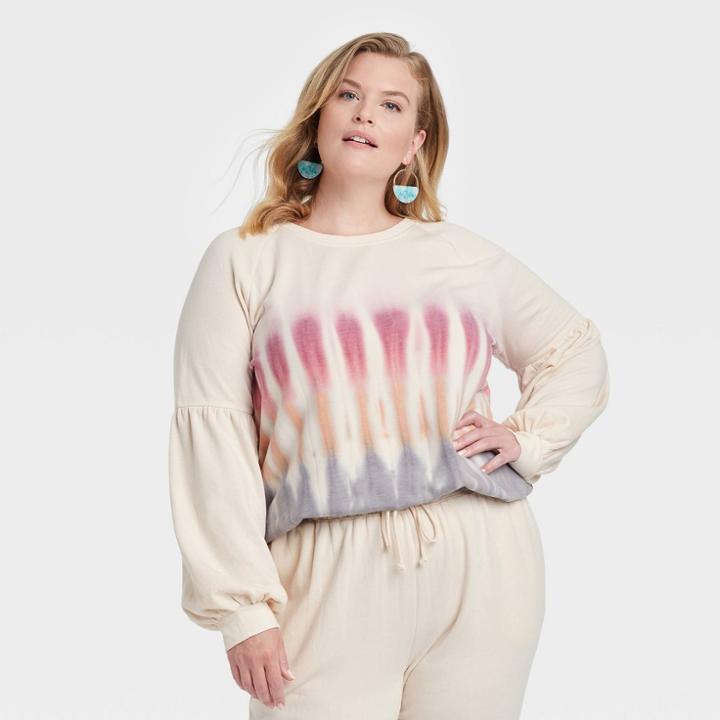 Women's Plus Size Sweatshirt - Knox Rose Off-white Tie-dye