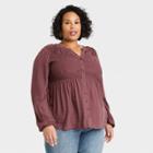 Women's Plus Size Long Sleeve Button-front Shirt - Knox Rose Burgundy