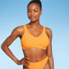 Juniors' Textured Terry V-neck Bralette Bikini Top - Xhilaration Hot Citrus Orange D/dd Cup