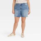 Women's Plus Size High-rise Bermuda Jean Shorts - Ava & Viv Medium Wash 14w,