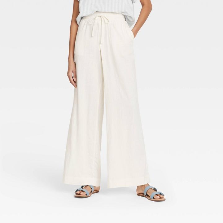 Women's Mid-rise Relaxed Fit Pants - A New Day Cream