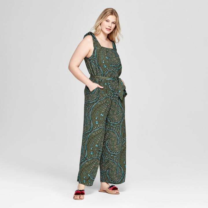 Women's Plus Size Printed Woven Jumpsuit - Ava & Viv Green X