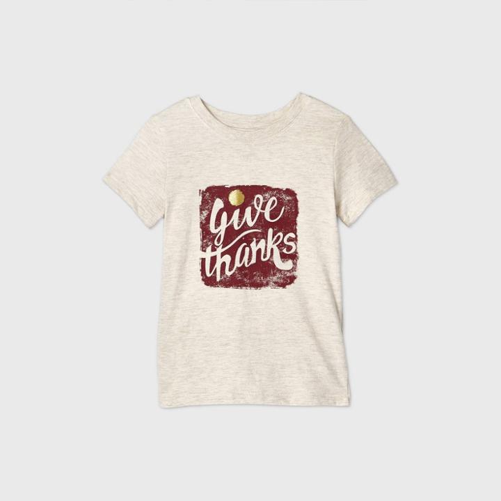 Toddler Boys' 'give Thanks' Graphic Short Sleeve T-shirt - Cat & Jack Cream