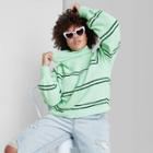 Women's Plus Size Striped Turtleneck Pullover Sweater - Wild Fable Green