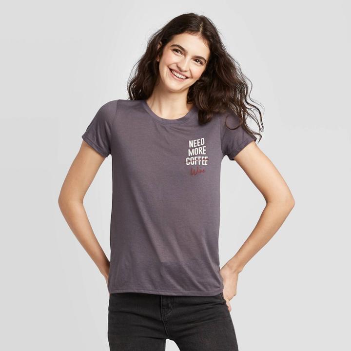 Zoe+liv Women's Need More Wine Short Sleeve T-shirt - Charcoal Xs, Women's, Gray