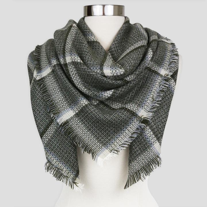 Sylvia Alexander Women's Plaid Window Pane Blanket Scarf - Light Olive,
