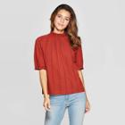 Women's Bishop Short Sleeve Round Neck Eyelet Top - Universal Thread Rust