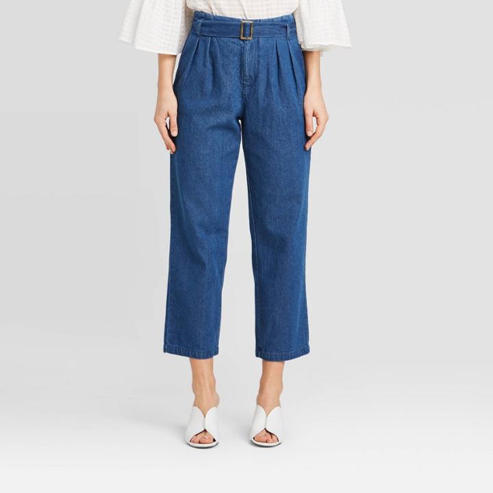 Women's Mid-rise Pleat Front Straight Cropped Trouser - Who What Wear Indigo Wash 2, Women's, Blue