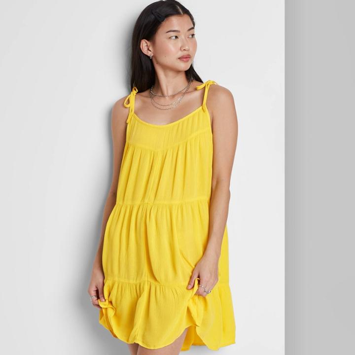 Women's Woven Sleeveless Tiered Swing Dress - Wild Fable Gold