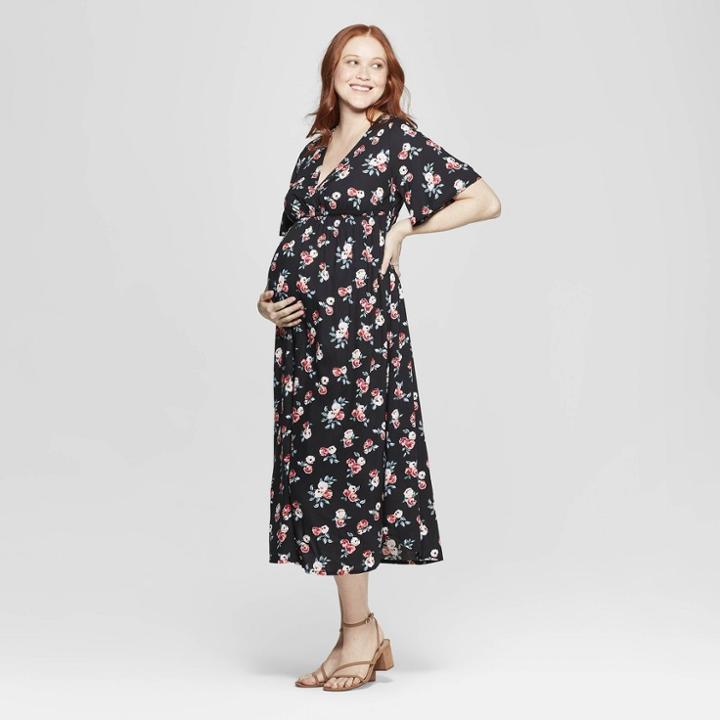 Maternity Floral Print Wrap Maxi Dress - Isabel Maternity By Ingrid & Isabel Black Xs, Infant Girl's