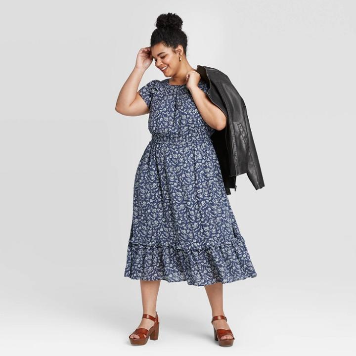 Women's Plus Size Floral Print Short Sleeve Ruffle Dress - Universal Thread Blue 4x, Women's,