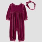 Baby Girls' Velvet Jumpsuit - Just One You Made By Carter's Burgundy Newborn, Red