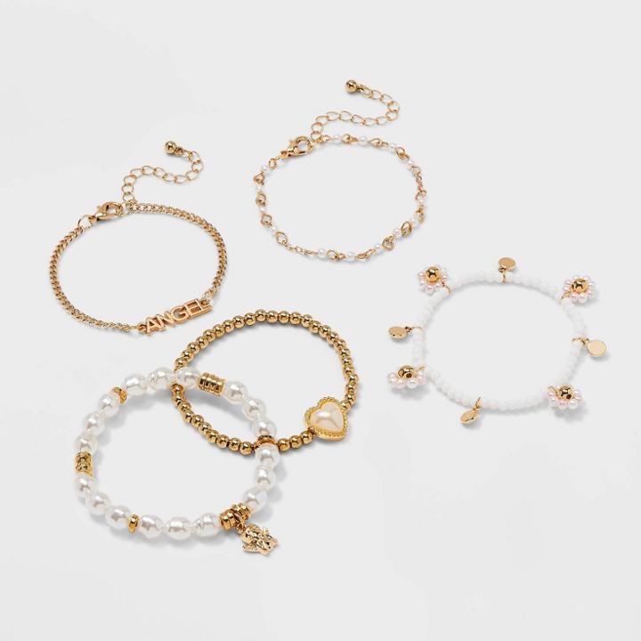 Girls' 5pk Angel And Cherub Bracelet Set - Art Class Gold