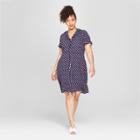 Women's Plus Size Polka Dot Short Puff Sleeve Lace-up Mini Dress - Who What Wear Navy Polka Dot 4x, Size: