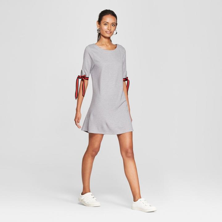 Women's Short Sleeve Athletic Trim Knit Dress - Lots Of Love By Speechless (juniors') Heather Gray