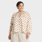 Women's Plus Size Balloon Long Sleeve Blouse - A New Day Cream Floral