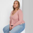 Women's Plus Size Long Sleeve V-neck Top - Wild Fable Pink 1x, Women's,