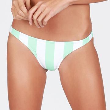 Sugar Coast By Lolli Women's Striped Palm Cheeky Bikini Swim Bottoms - Mint/white