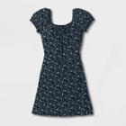 Girls' Puff Sleeve Floral Knit Dress - Art Class Black