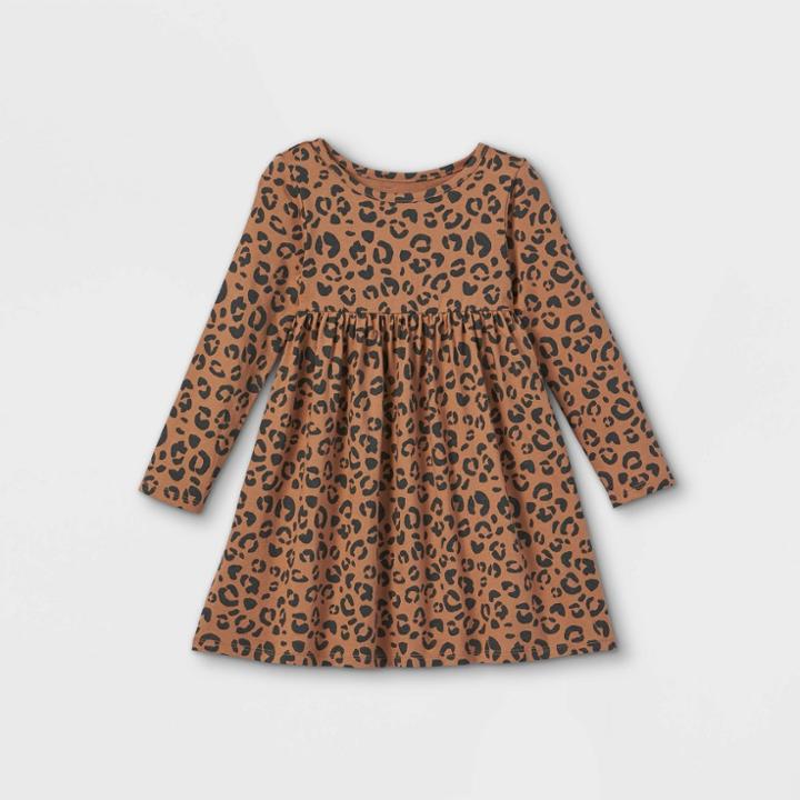 Toddler Girls' Long Sleeve Dress - Cat & Jack Brown/black