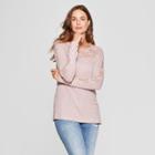 Women's Long Sleeve Crochet Waffle Blouse - Knox Rose Gray