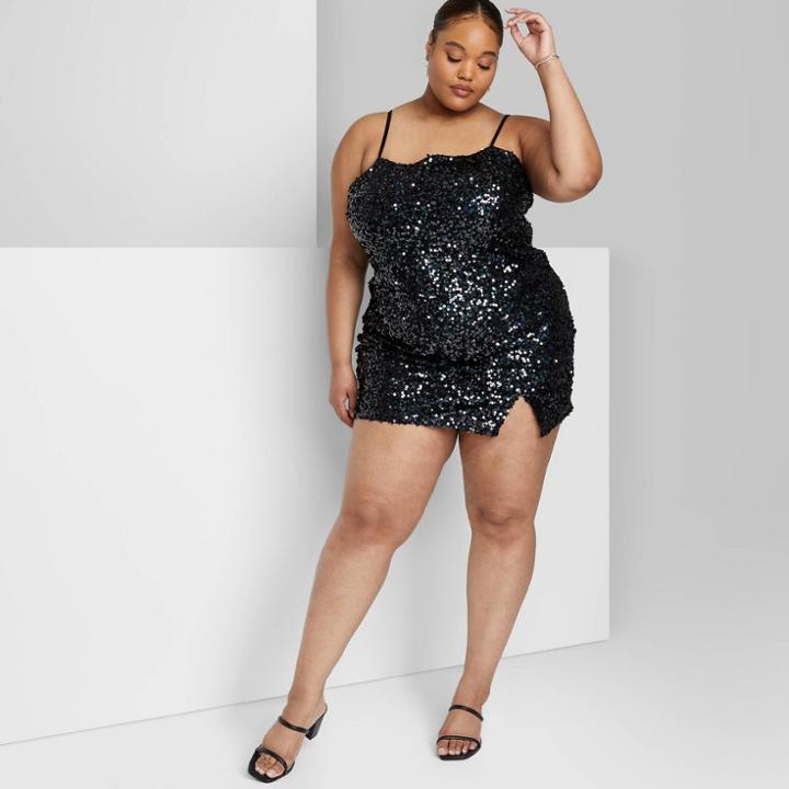 Women's Plus Size Sequin Slip Dress - Wild Fable Black
