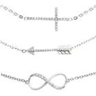 Target Round-cut Cubic Zirconia Silver Plated Bracelet Set With Cross, Arrow & Infinity