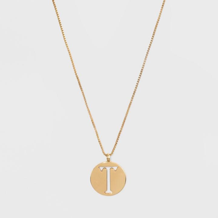 Gold Plated Initial T Pendant Necklace - A New Day Gold, Gold - T