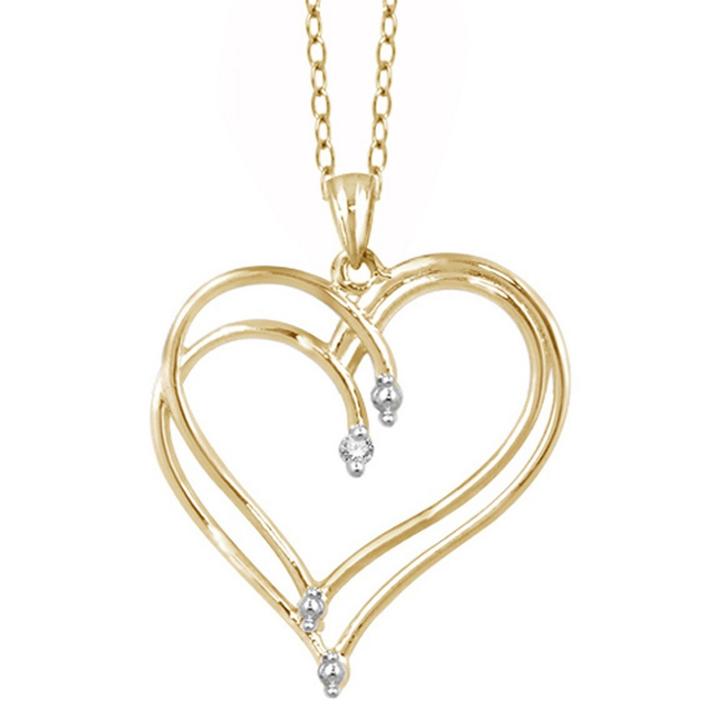 Distributed By Target Women's Sterling Silver Round-cut White Diamond Prong Set Double Heart Pendant - Yellow