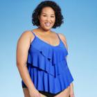 Women's Plus Size Tiered Tankini Top - Aqua Green Royal Blue X