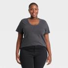 Women's Plus Size Short Sleeve Scoop Neck T-shirt - Universal Thread Dark Gray