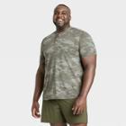 Men's Camo Print Short Sleeve Henley T-shirt - All In Motion Olive Green Camo S, Green Green Green