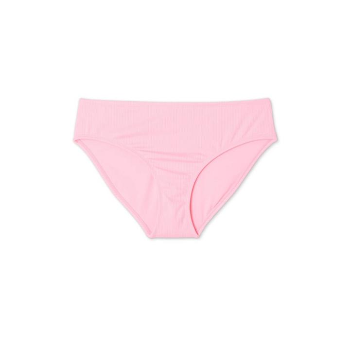 Women's Sustainably Made Plus Size Ribbed Hipster Bikini Bottom - Xhilaration Pink
