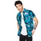 Men's Printed Short Sleeve Button-down Shirt - Original Use Teal Blue