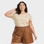 Women's Plus Size Short Sleeve T-shirt - A New Day Tan