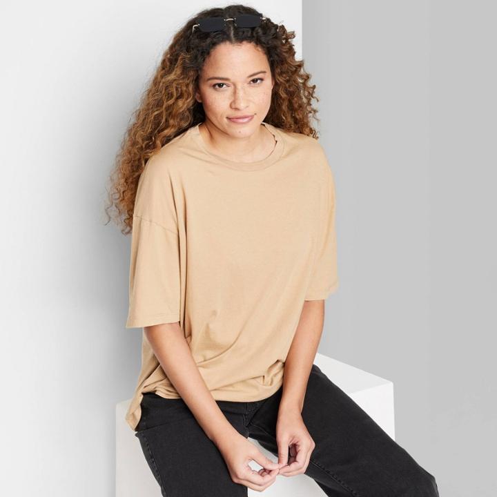 Women's Short Sleeve Relaxed Fit T-shirt - Wild Fable Camel Xxs