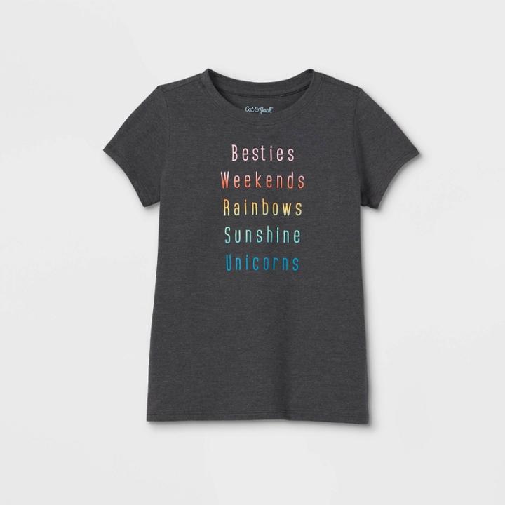 Girls' 'besties' Short Sleeve Graphic T-shirt - Cat & Jack Charcoal Gray