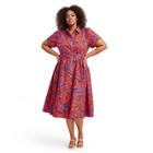 Plus Size Tropical Leaf Short Sleeve Shirtdress - Alexis For Target Orange/blue
