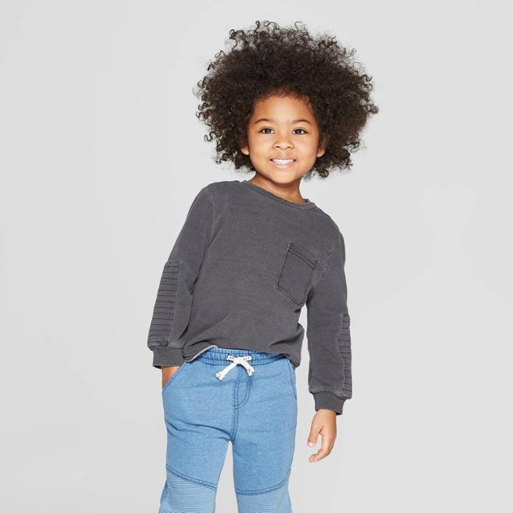 Toddler Boys' Moto Long Sleeve Sweatshirt - Art Class Washed Black