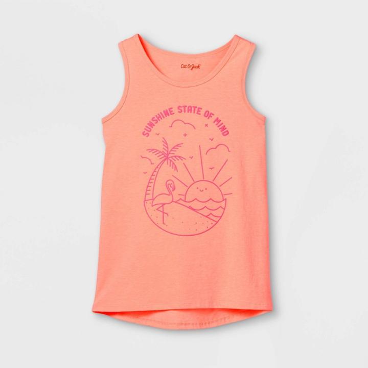 Girls' Beach Scene Graphic Tank Top - Cat & Jack Neon Peach