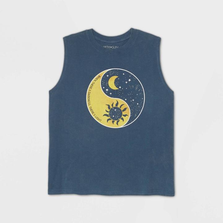Fifth Sun Women's Plus Size Sun/moon Graphic Tank Top - Navy
