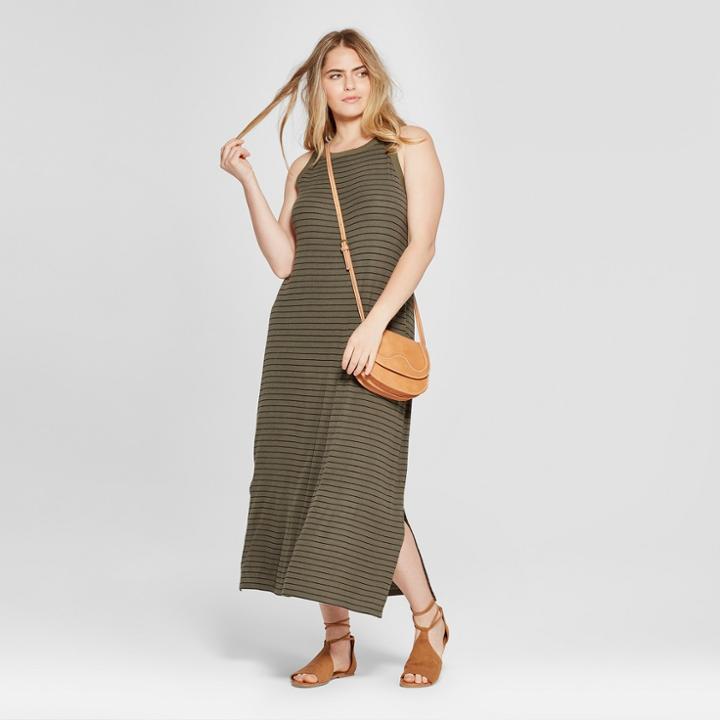 Women's Plus Size Striped Rib Knit Dress - Universal Thread Olive (green)
