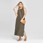 Women's Plus Size Striped Rib Knit Dress - Universal Thread Olive (green)