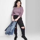 Women's Plus Size Long Sleeve Ribbed Henley T-shirt - Wild Fable Dark Mauve