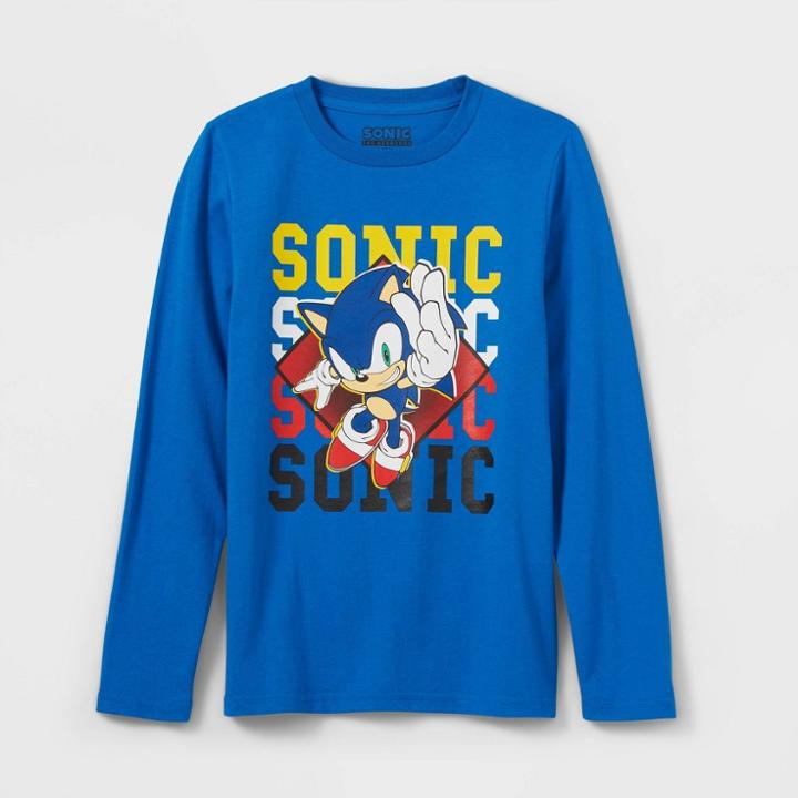 Boys' Sonic The Hedgehog Long Sleeve Graphic T-shirt - Royal Blue